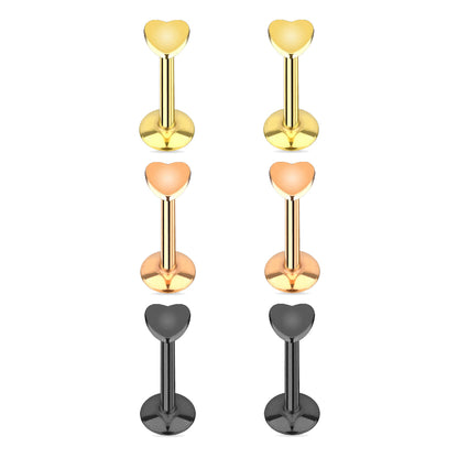 Surgical Steel 16 Gauge Flat Back Labret Stud with Top Heart