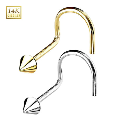 14K Solid Gold 18 Gauge Spike Cone Corkscrew Nose Stud