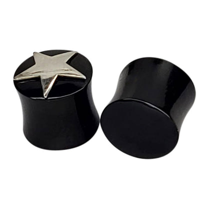 Black Organic Bone Double Flare Ear Plugs with Star 6G to 12mm - Pair - photo 7