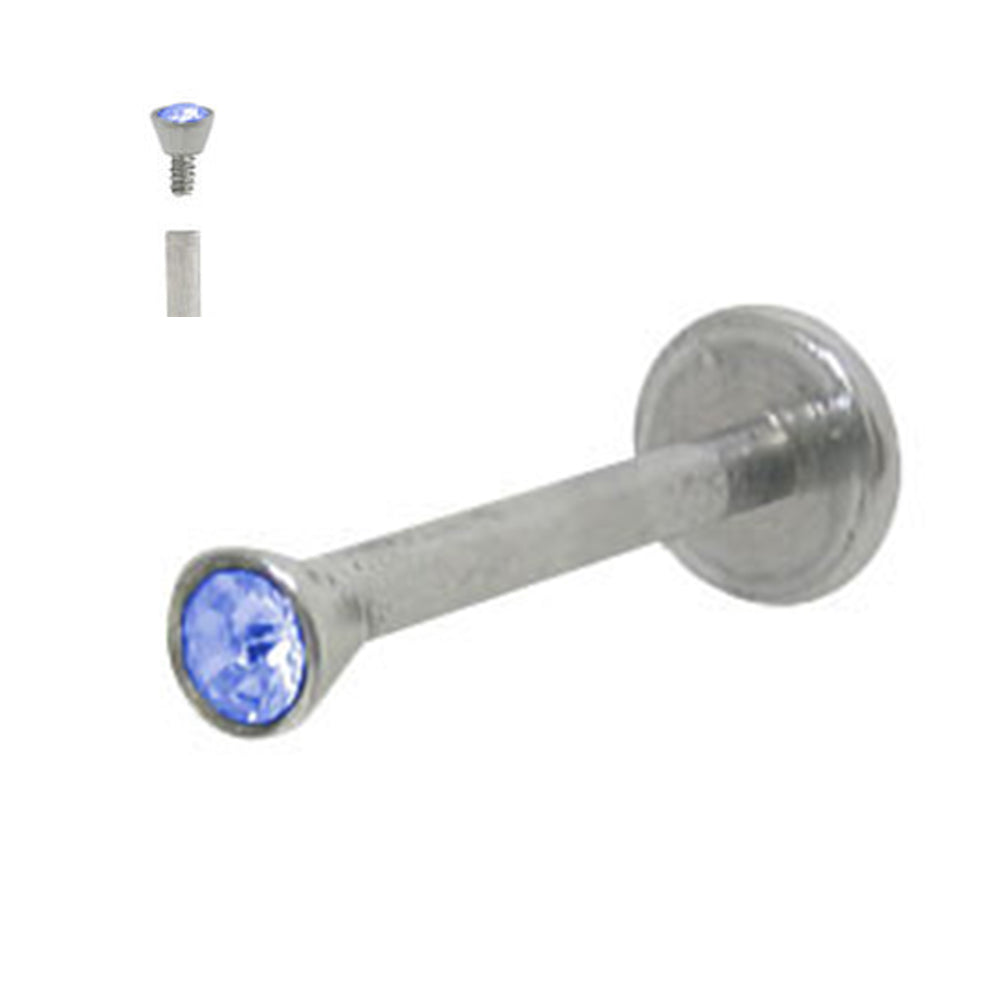 Surgical Steel 16 Gauge Flat Back Labret Stud with Blue CZ Torch