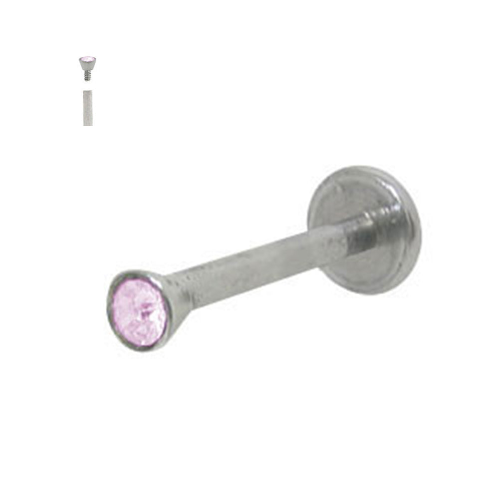 Surgical Steel 16 Gauge Flat Back Labret Stud with Lavender CZ Torch