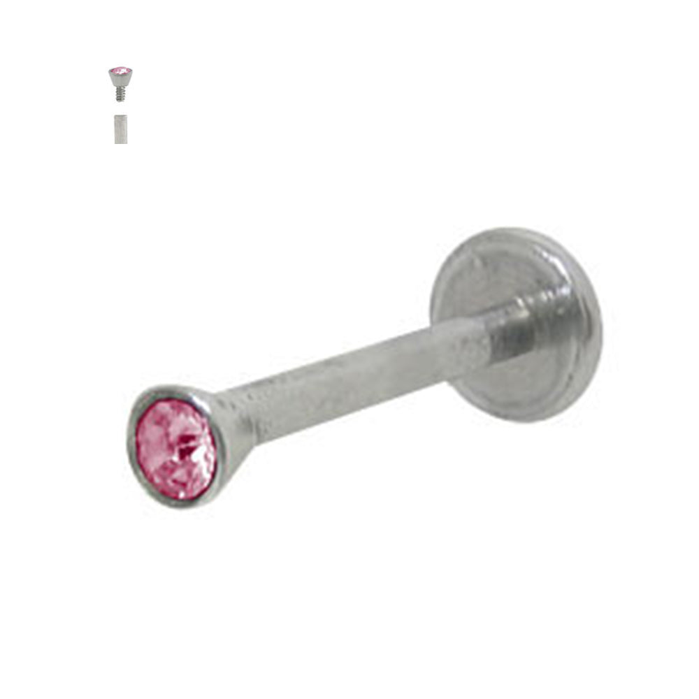 Surgical Steel 16 Gauge Flat Back Labret Stud with Purple CZ Torch