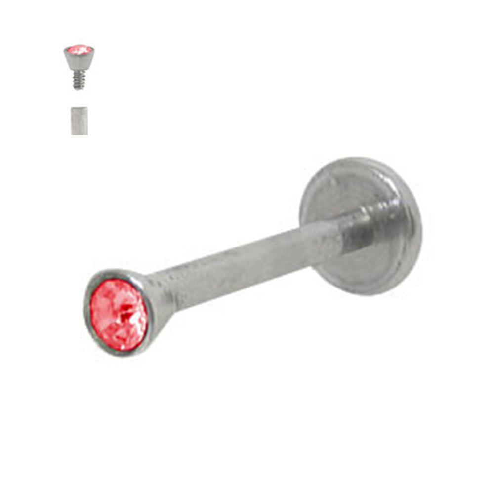Surgical Steel 16 Gauge Flat Back Labret Stud with Red CZ Torch