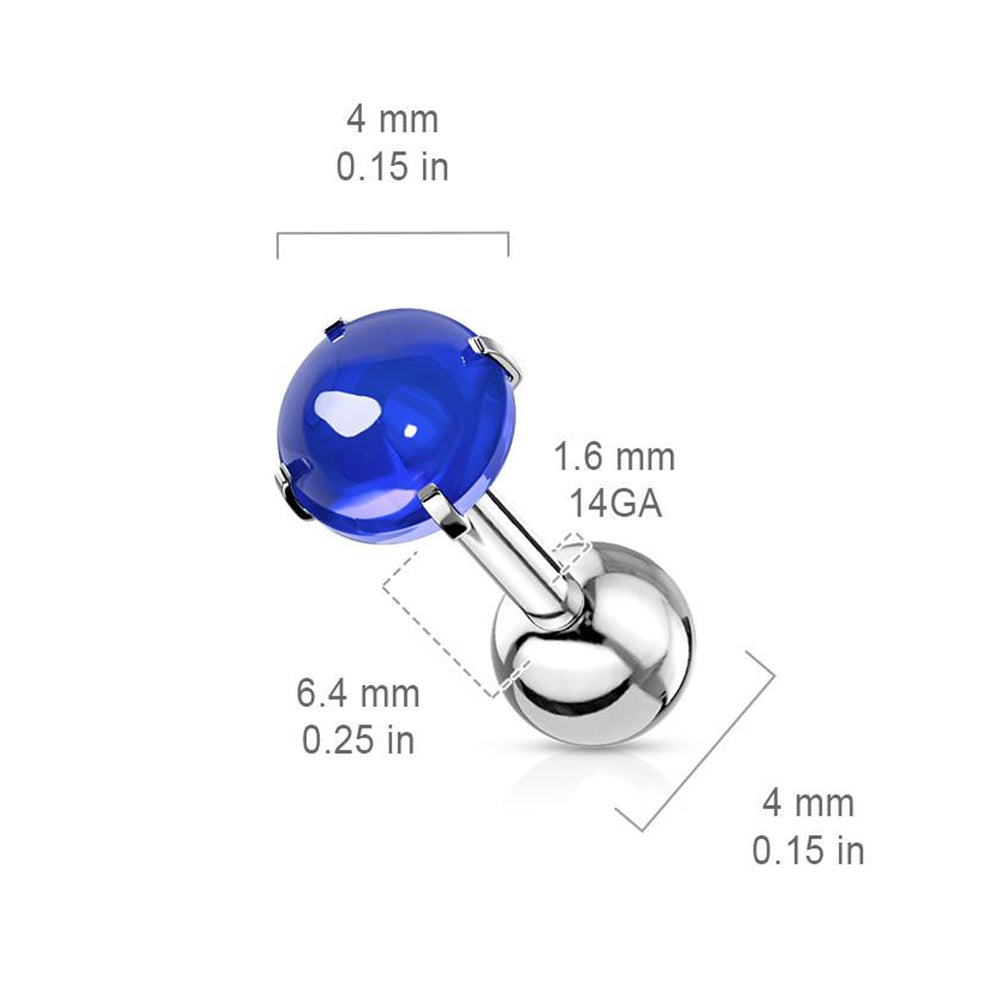 Surgical Steel 16 Gauge Tragus Barbell with Cabochon Stone - photo 3