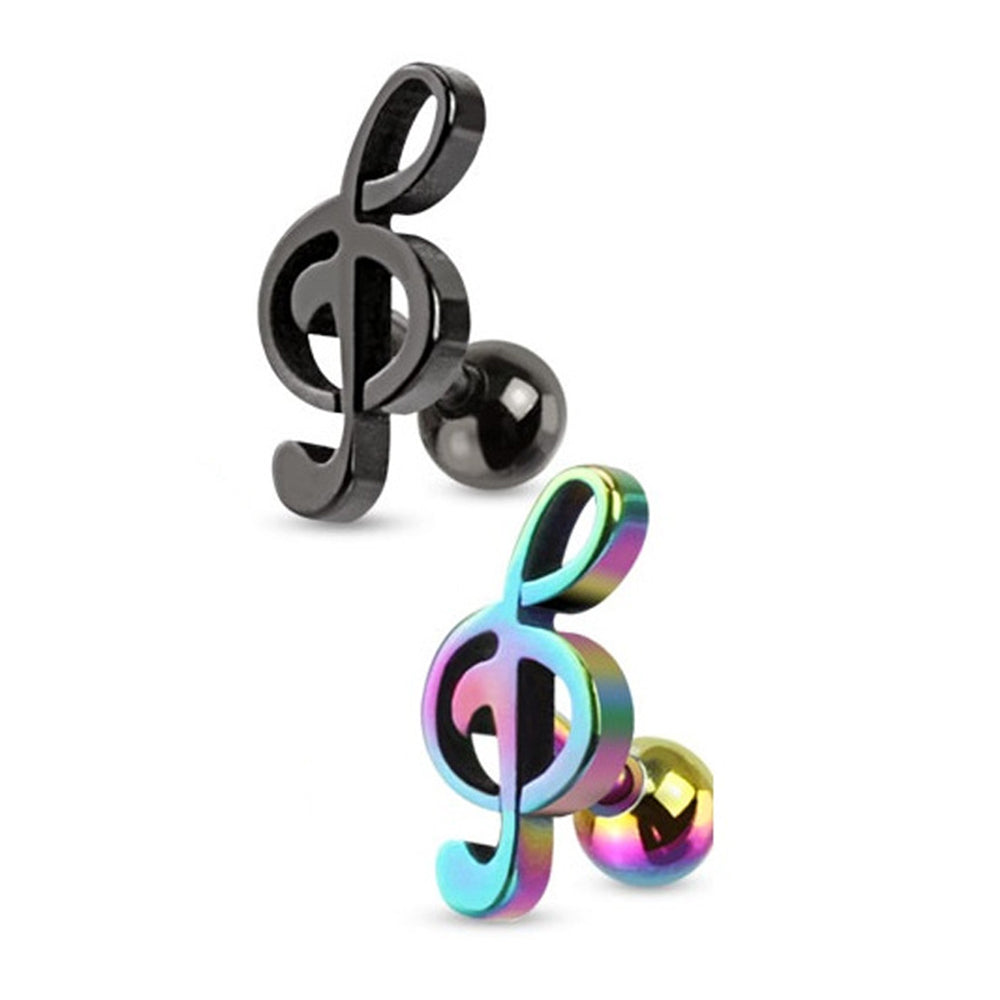 Surgical Steel 16 Gauge Cartilage Barbell with Treble Clef