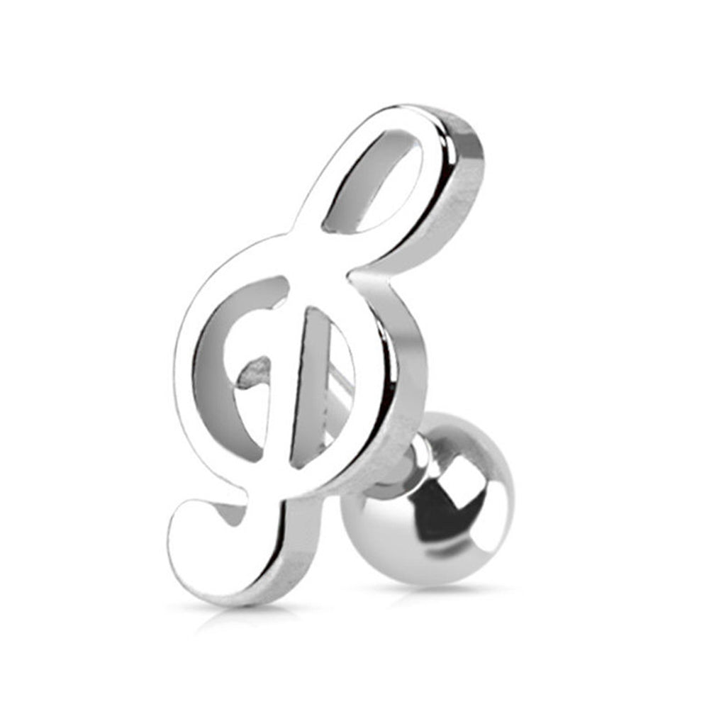 Surgical Steel 16 Gauge Cartilage Barbell with Treble Clef Design