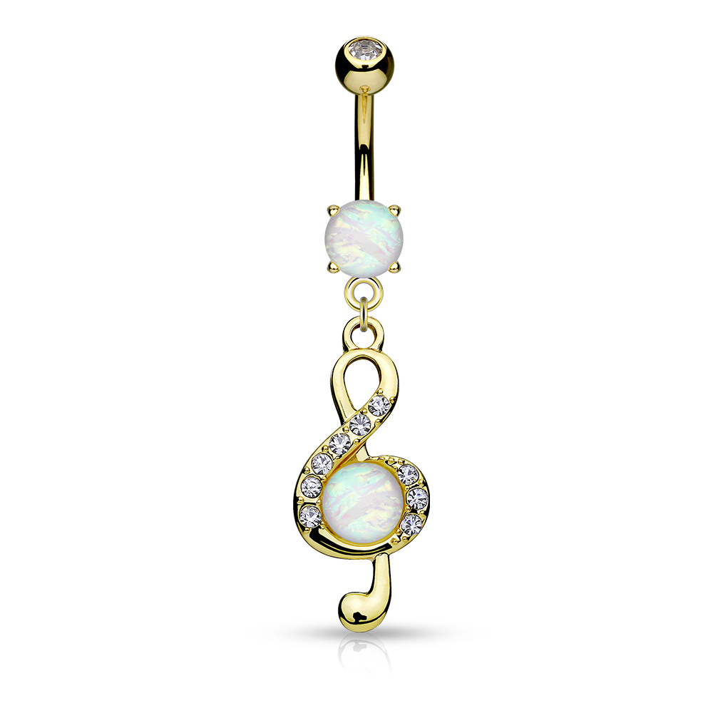 Surgical Steel 14 Gauge Dangle Belly Ring with Treble Clef Opal
