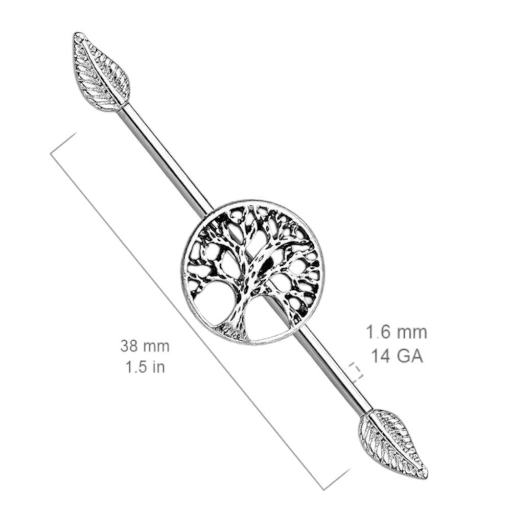 Surgical Steel 14 Gauge Tree of Life Industrial Barbell