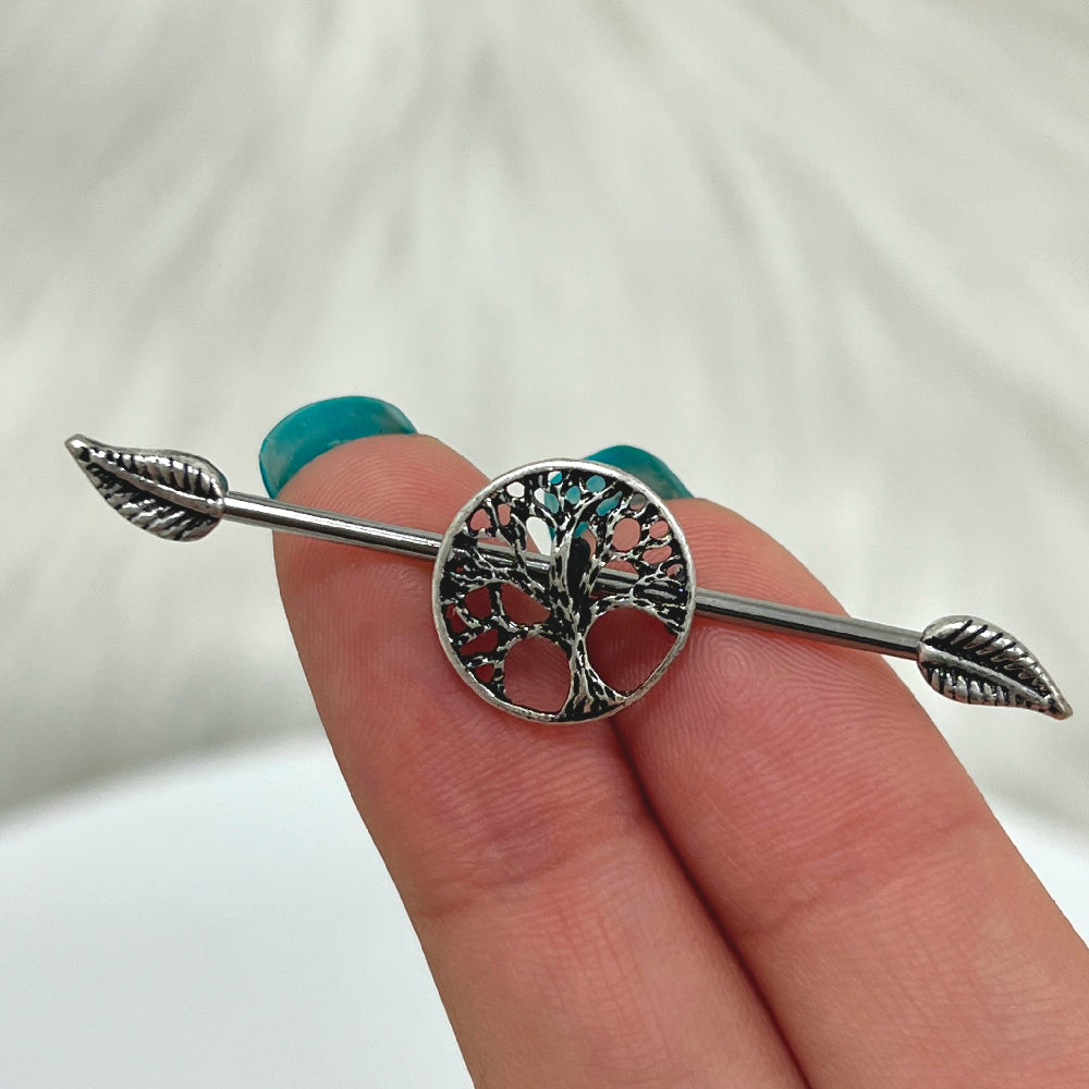 Surgical Steel 14 Gauge Tree of Life Industrial Barbell