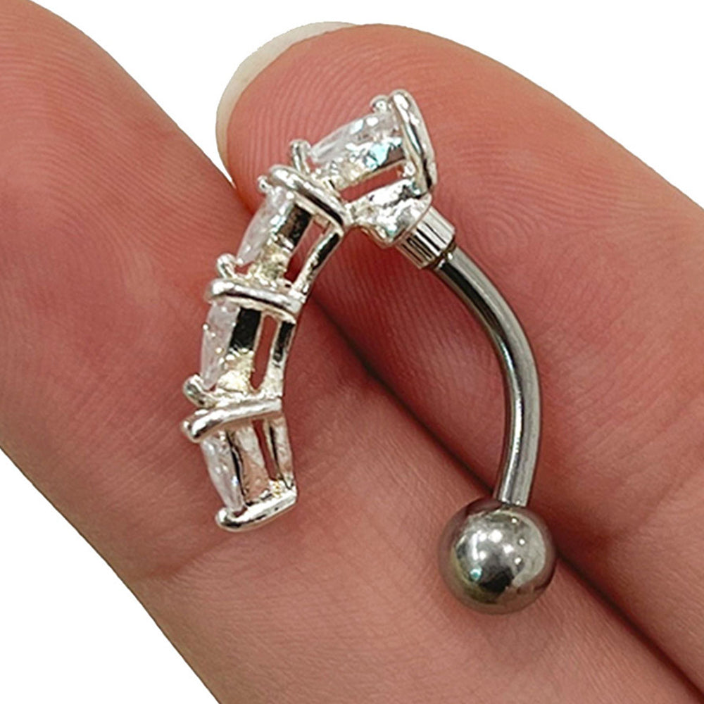 Surgical Steel Reverse Belly Ring Triangle CZ with Retainer 14 Gauge