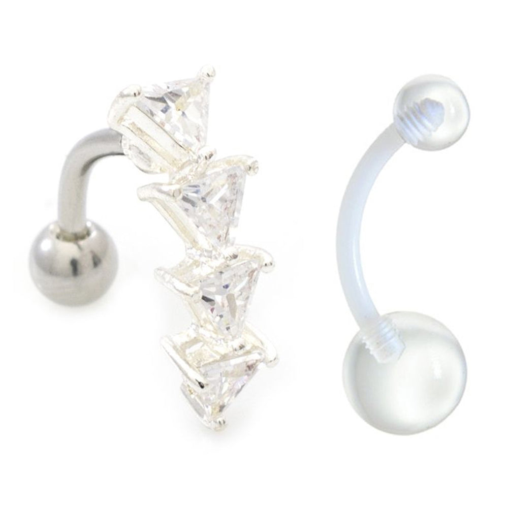 Surgical Steel Reverse Belly Ring Triangle CZ with Retainer 14 Gauge
