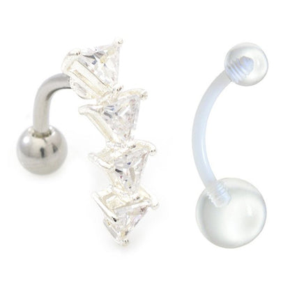 Surgical Steel Reverse Belly Ring Triangle CZ with Retainer 14 Gauge