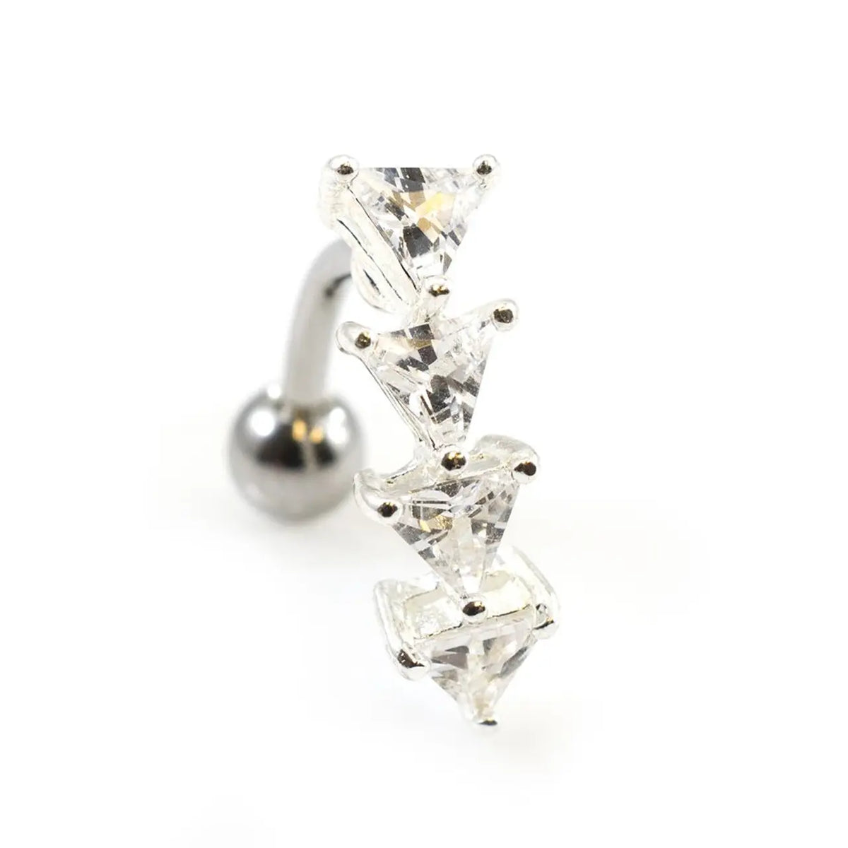 Surgical Steel Reverse Belly Button Ring Triangle CZ 14 Gauge 10mm