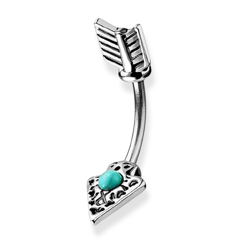 Surgical Steel 14 Gauge Belly Ring Tribal Arrow Turquoise Gem