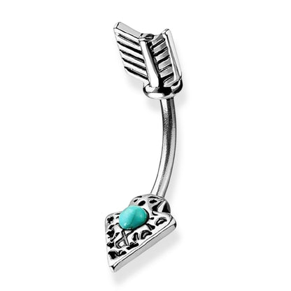 Surgical Steel 14 Gauge Belly Ring Tribal Arrow Turquoise Gem