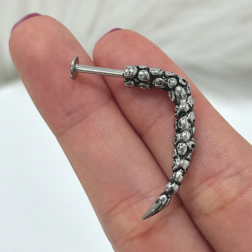 Surgical Steel Curved Labret Stud 14G 10mm with Gothic Long Claw Skull - photo 5