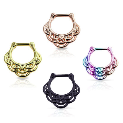 Surgical Steel 16 Gauge Tribal Design Septum Clicker Hoop - 11mm