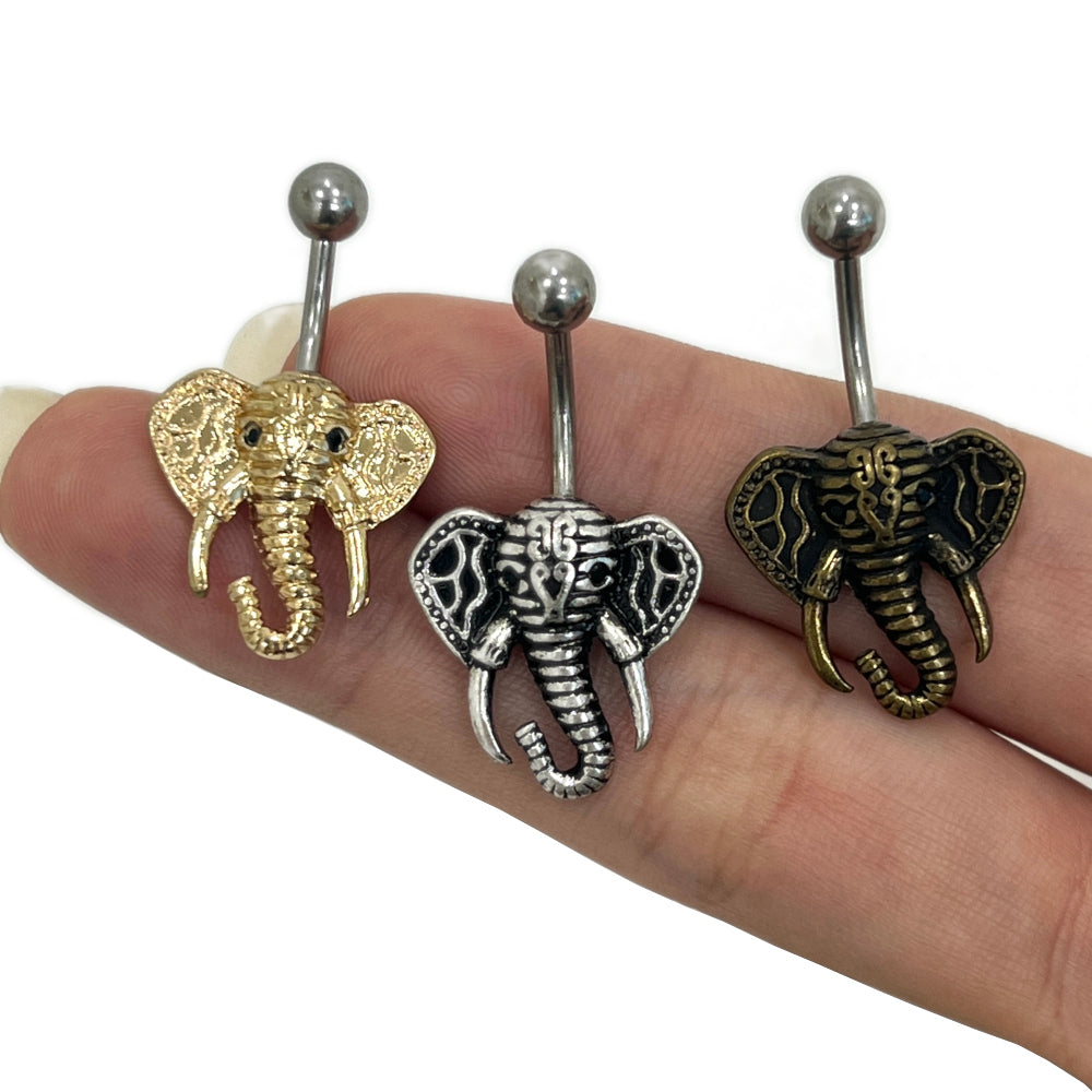Surgical Steel 14 Gauge Belly Ring with Tribal Elephant Head - photo 2