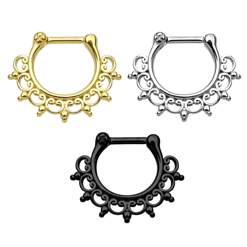 Surgical Steel 16 Gauge Tribal Fan Septum Clicker Hoop - 6mm