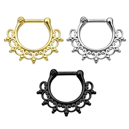 Surgical Steel 16 Gauge Tribal Fan Septum Clicker Hoop - 6mm