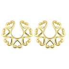 Surgical Steel Clip On Nipple Ring with Gold Tribal Heart - Pair