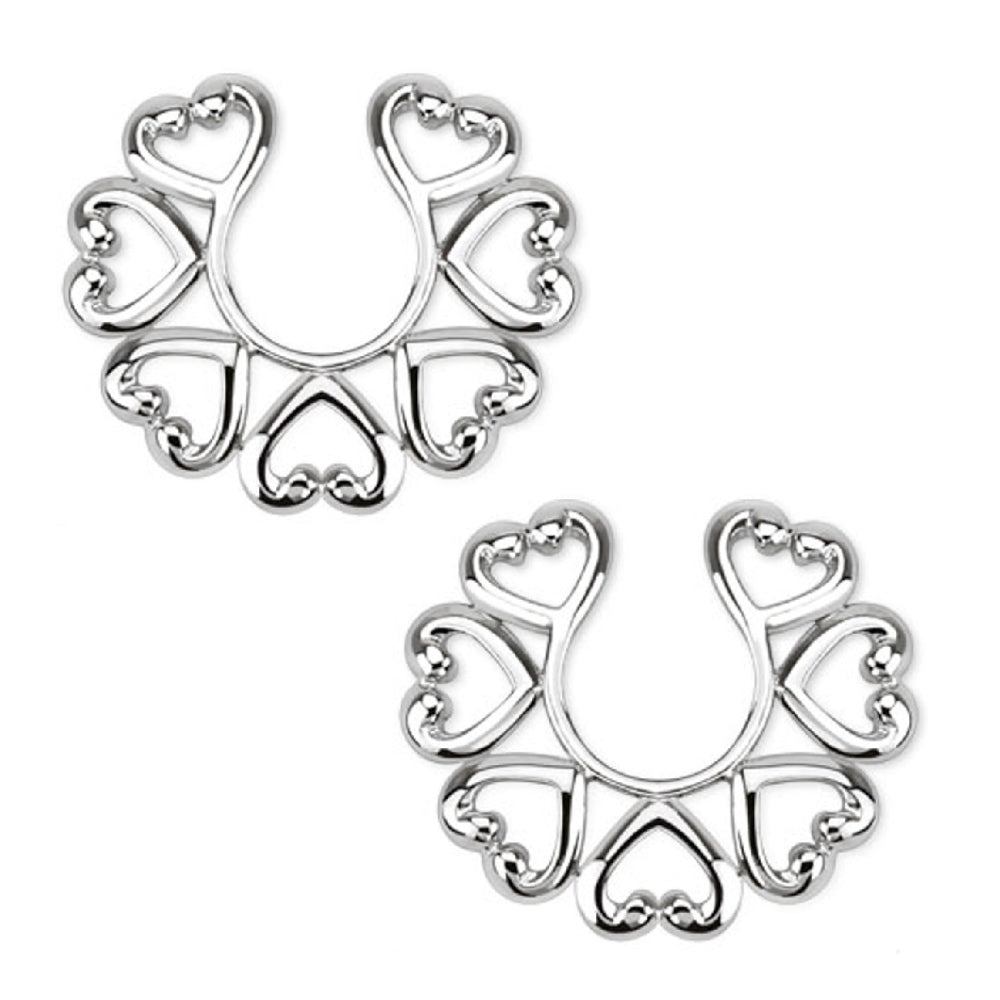 Surgical Steel Clip On Nipple Rings with Tribal Heart - Pair - photo 3