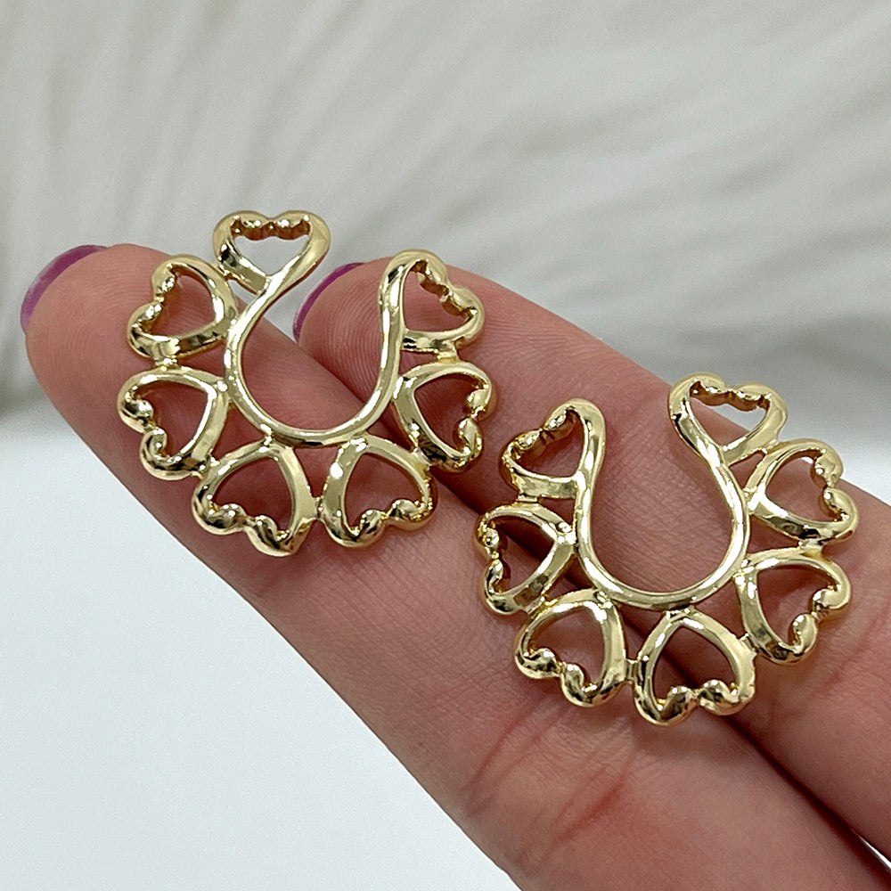 Surgical Steel Clip On Nipple Ring with Gold Tribal Heart - Pair - photo 3