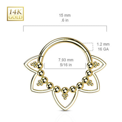 14K Solid Gold 16 Gauge Hinged Segment Ring with Filigree Heart - photo 3