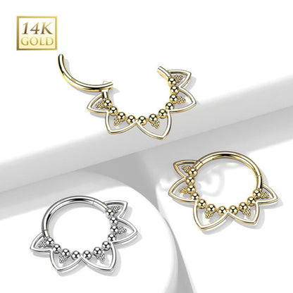 14K Solid Gold 16 Gauge Hinged Segment Ring with Filigree Heart - photo 2
