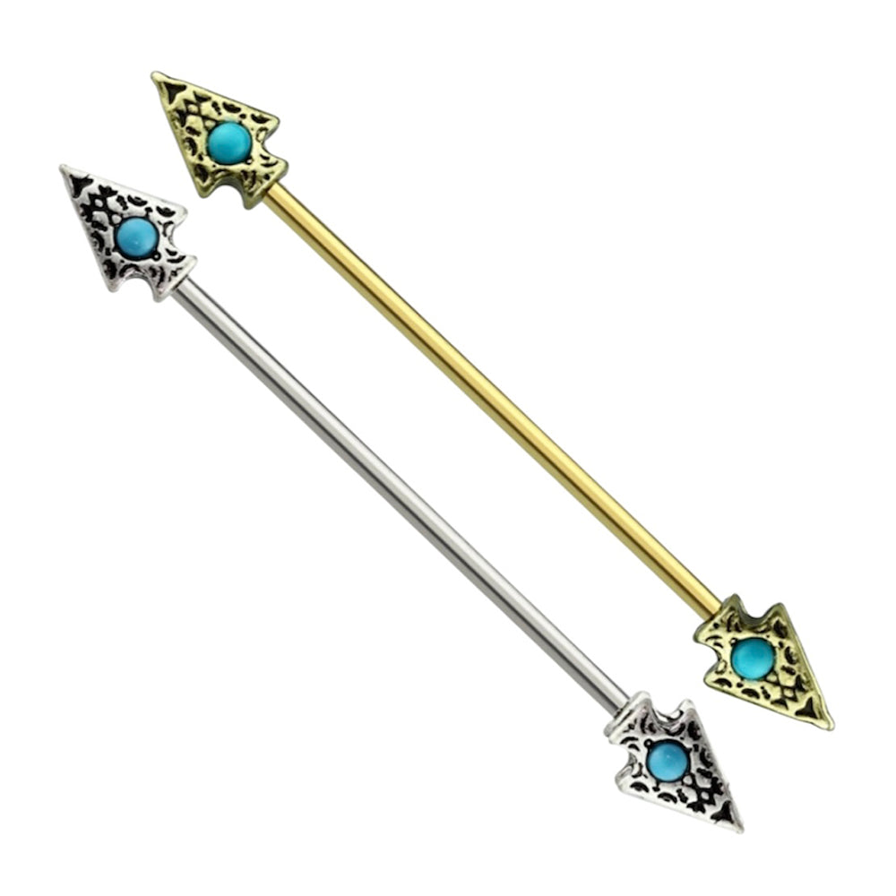 Surgical Steel 14 Gauge Industrial Barbell with Tribal Spear CZ