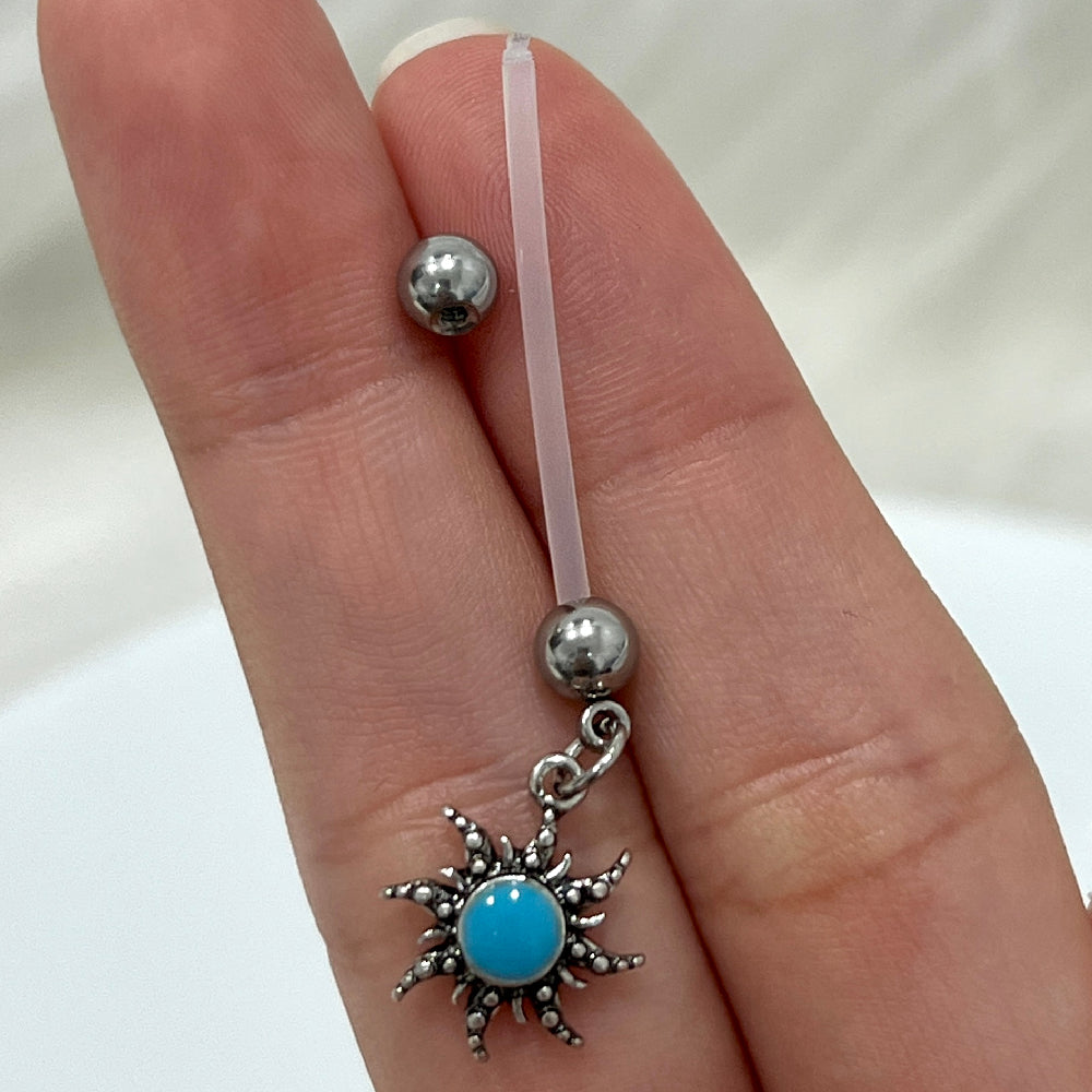 Bioflex Pregnancy Belly Ring 14G 25mm with Turquoise Sun Dangle - photo 2