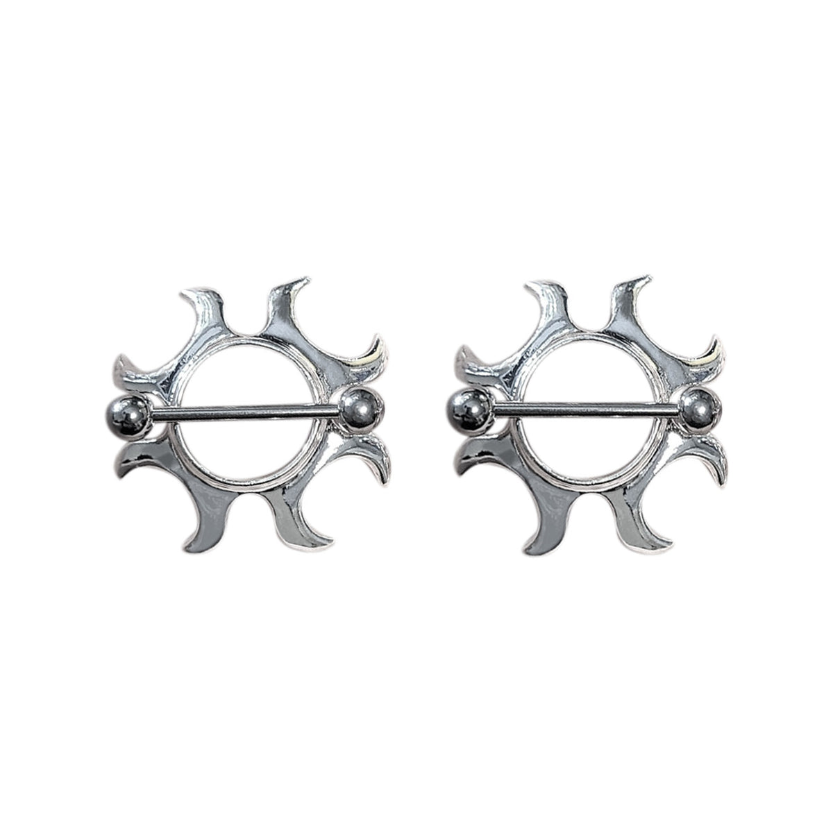 Surgical Steel Tribal Sun Fire Nipple Shield Rings 14G 18mm - Pair