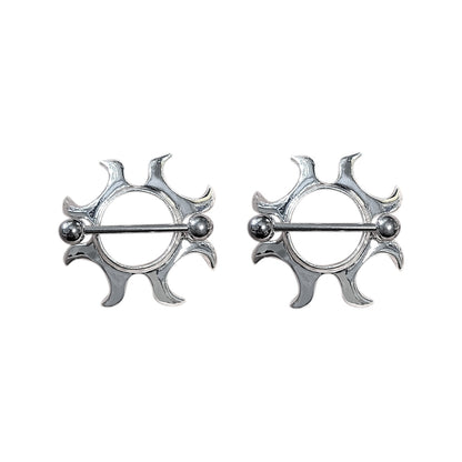 Surgical Steel Tribal Sun Fire Nipple Shield Rings 14G 18mm - Pair