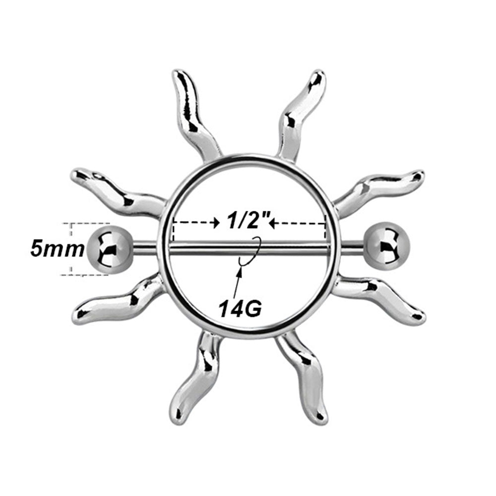 Surgical Steel Tribal Sun Nipple Shield Ring 14G 12mm - Pair - photo 2