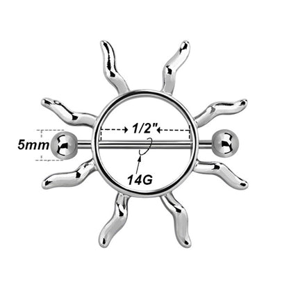 Surgical Steel Tribal Sun Nipple Shield Ring 14G 12mm - Pair - photo 2