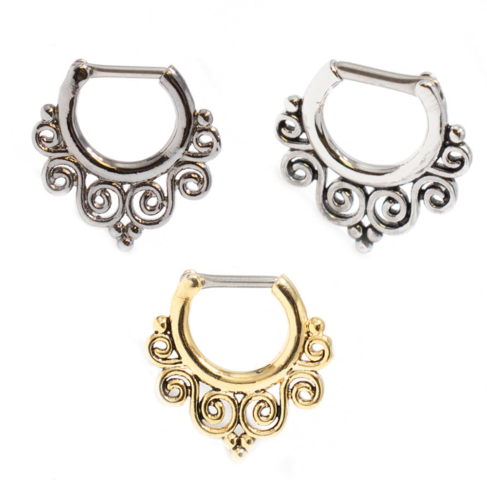 Surgical Steel 16 Gauge Tribal Swirls Septum Clicker Hoop - 10mm