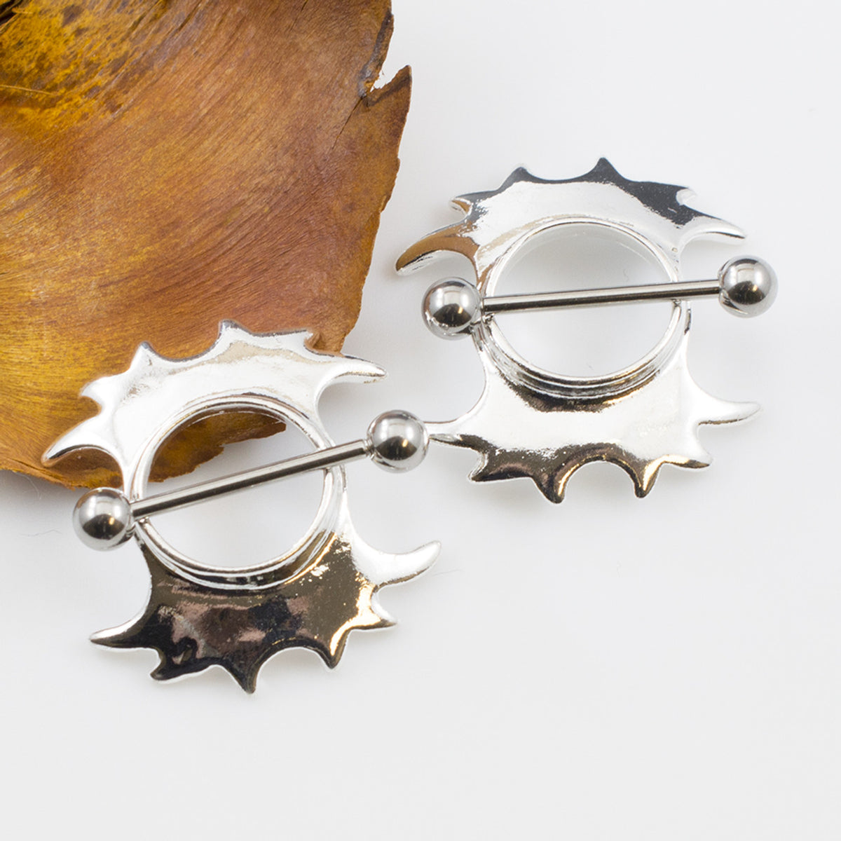 Surgical Steel 14 Gauge Tribal Wings Nipple Shield Rings - Pair - photo 2