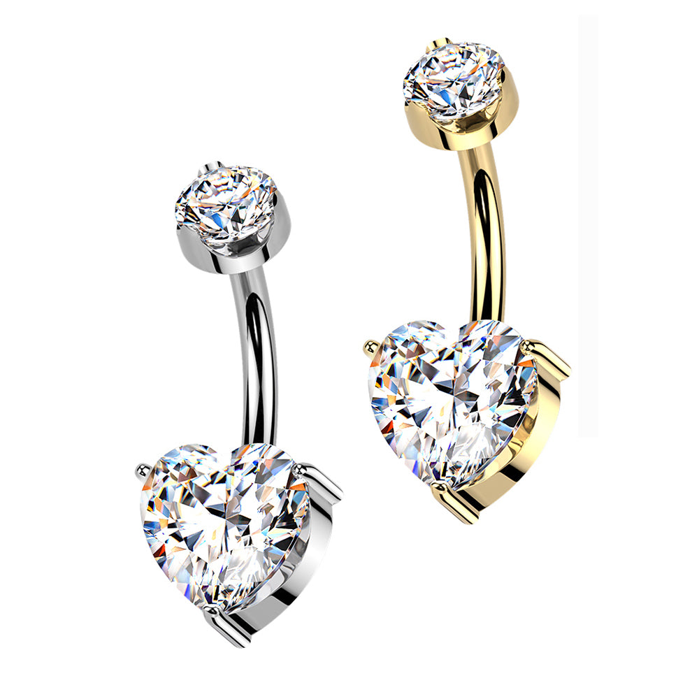 Titanium Belly Ring 14G 10mm with Gold Plated Trinity Heart CZ