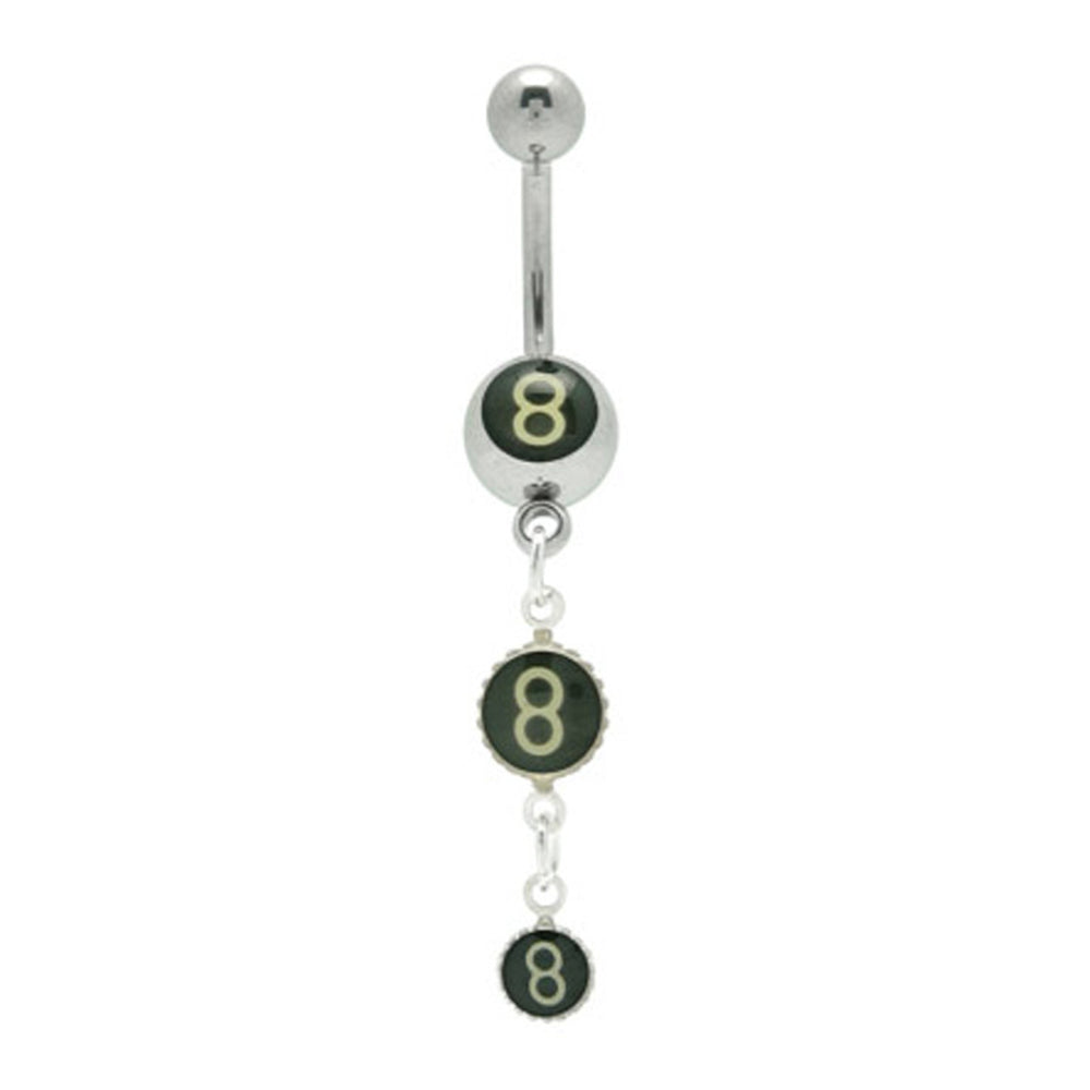 Surgical Steel 14 Gauge Belly Ring with Triple 8 Ball Logo