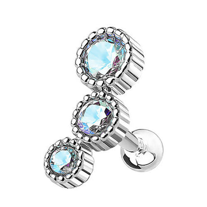 Surgical Steel 16 Gauge Tragus Barbell with Triple Cascading CZ - photo 4