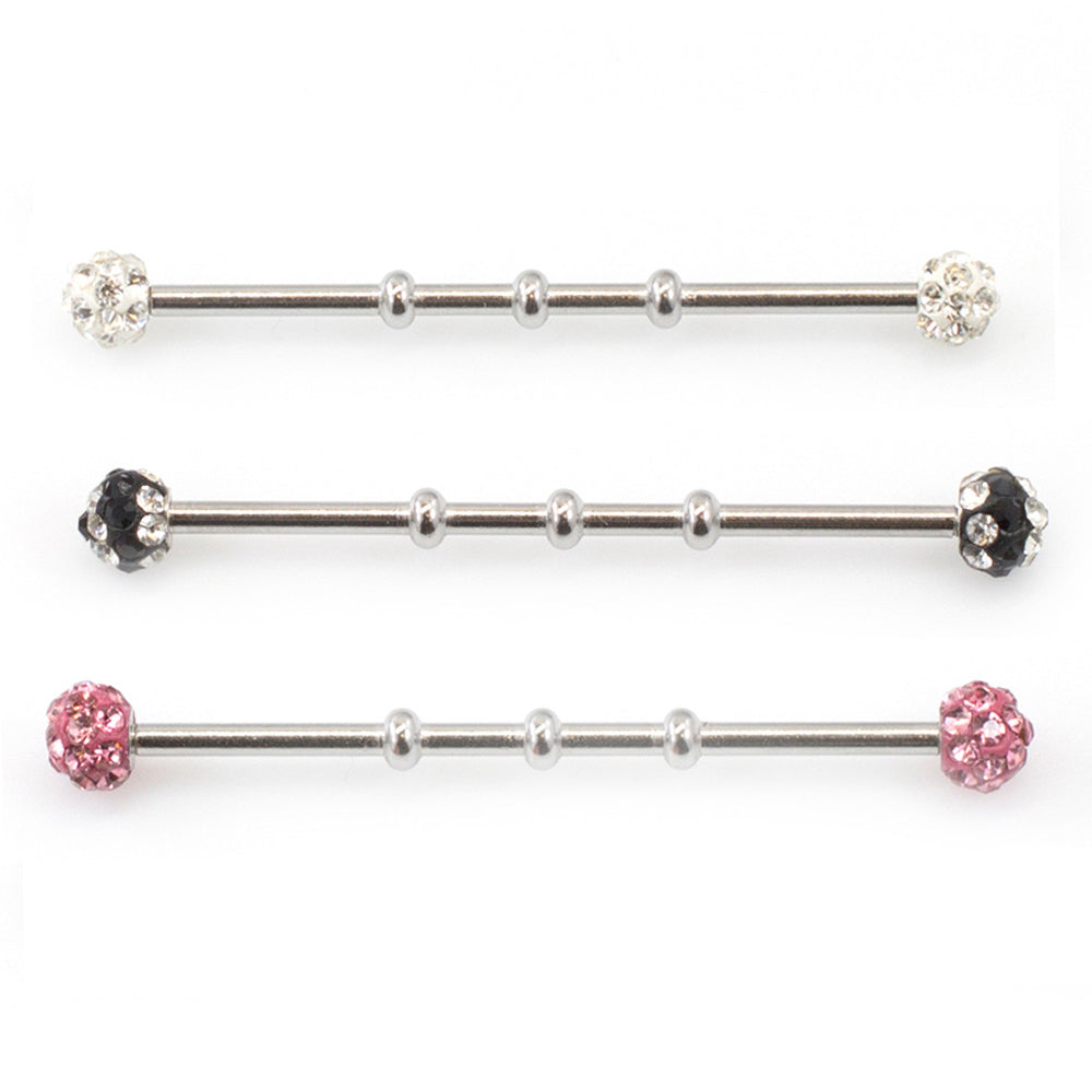 Surgical Steel 14 Gauge Industrial Barbell with Triple Ferido Balls