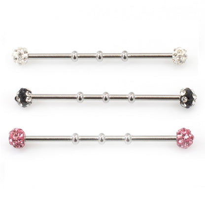Surgical Steel 14 Gauge Industrial Barbell with Triple Ferido Balls