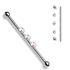 Surgical Steel 14 Gauge Triple Bezel CZ Industrial Barbell