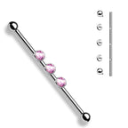 Surgical Steel 14 Gauge Triple Bezel CZ Industrial Barbell
