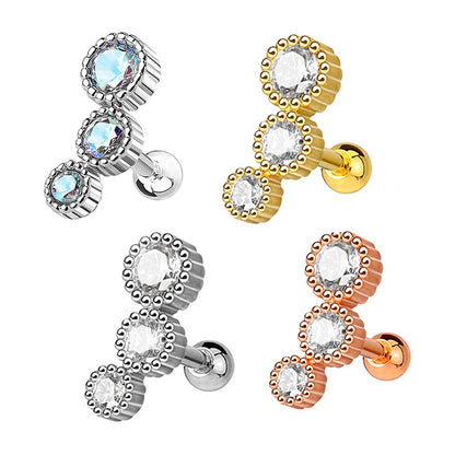 Surgical Steel 16 Gauge Tragus Barbell with Triple Cascading CZ