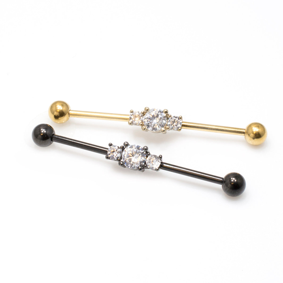 Surgical Steel 14 Gauge Industrial Barbell with Triple Clear CZ