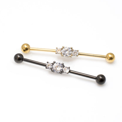 Surgical Steel 14 Gauge Industrial Barbell with Triple Clear CZ