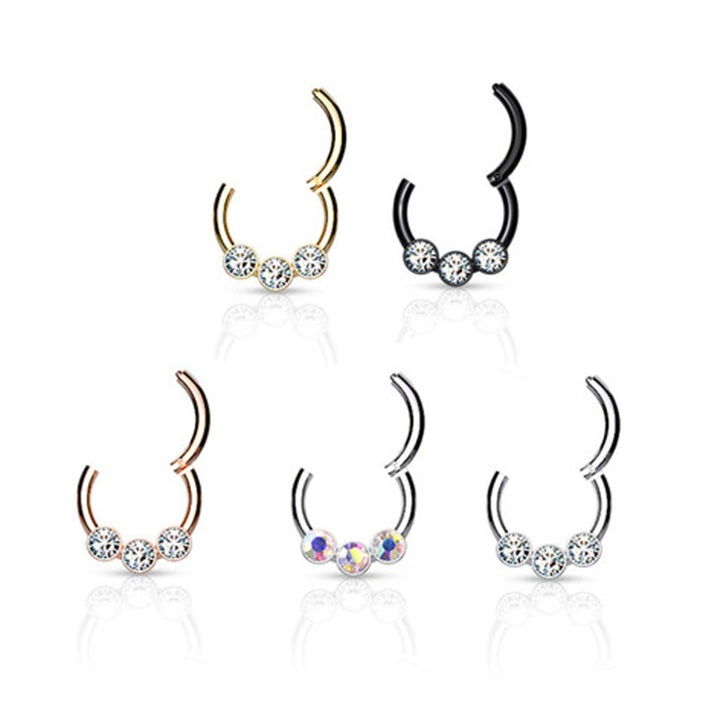 Surgical Steel 16 Gauge Triple CZ Hinged Segment Ring - photo 3