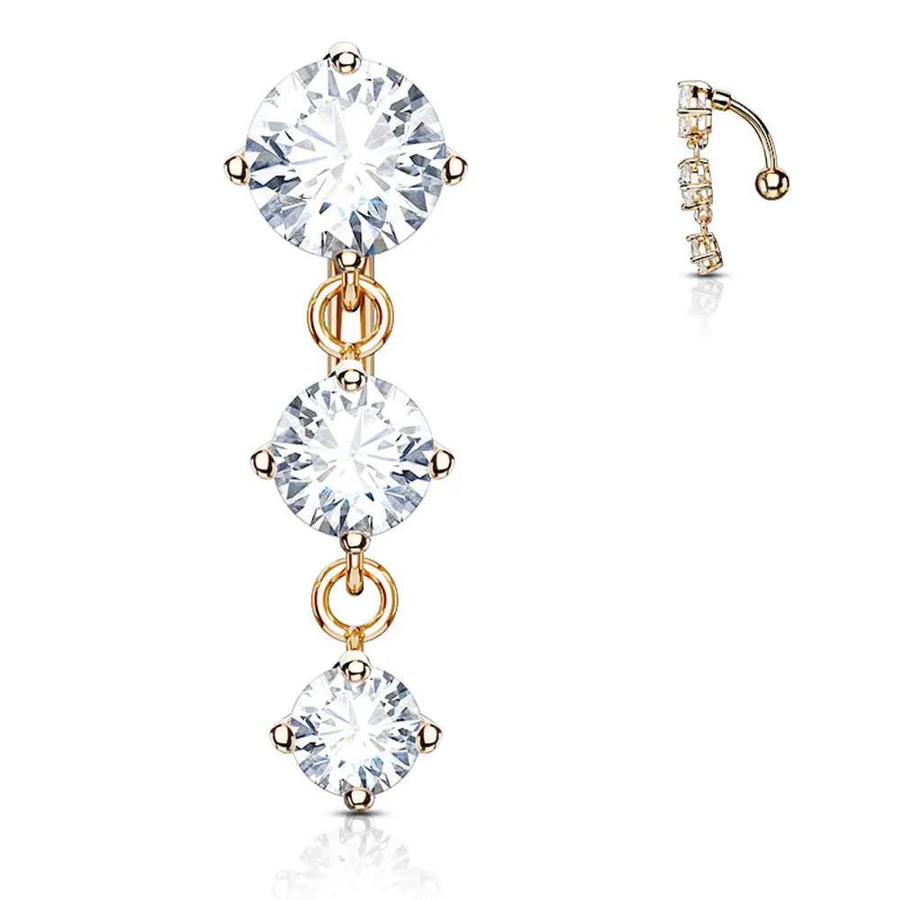 Surgical Steel 14 Gauge Reverse Belly Ring with Triple CZ Dangle - photo 4