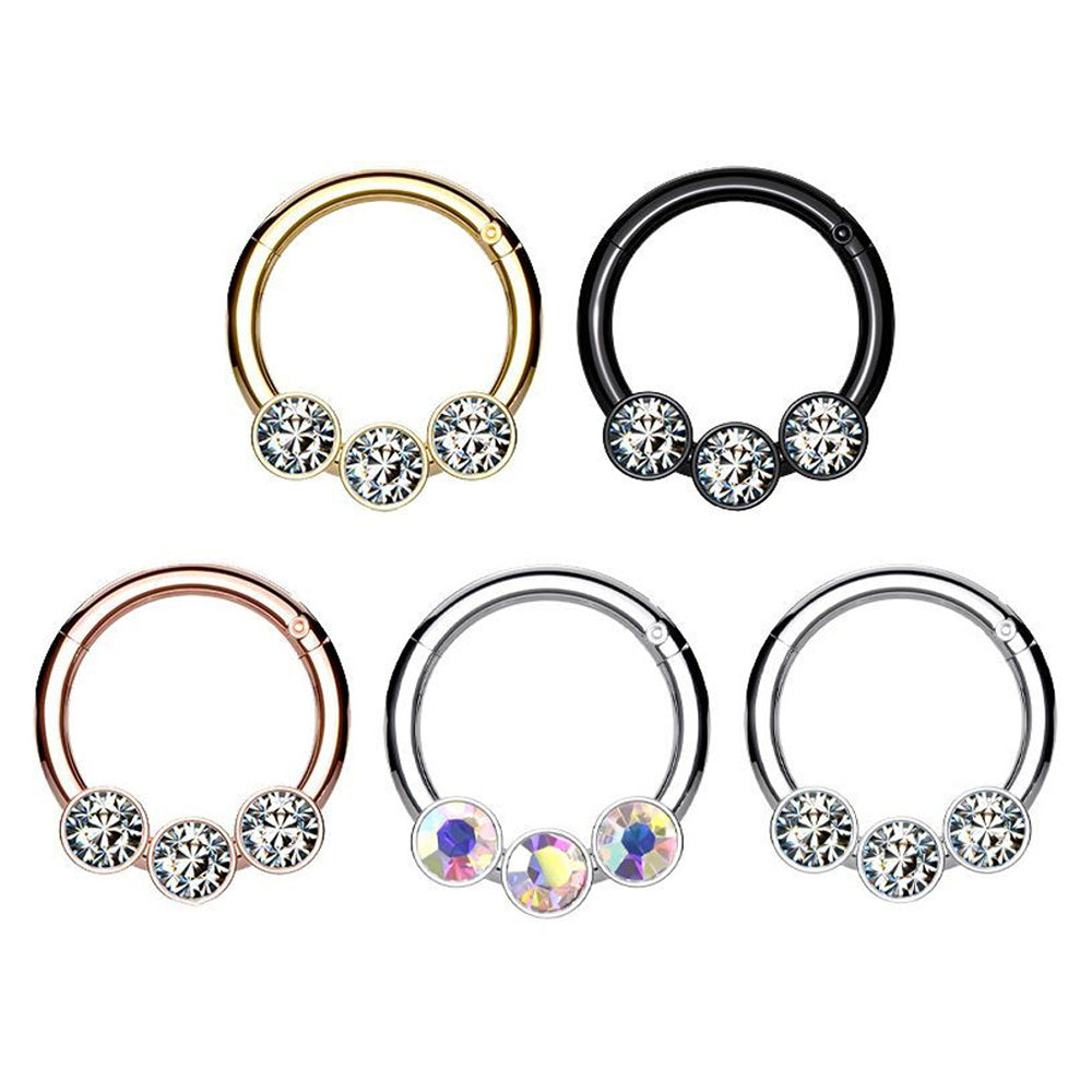 Surgical Steel 16 Gauge Triple CZ Hinged Segment Ring